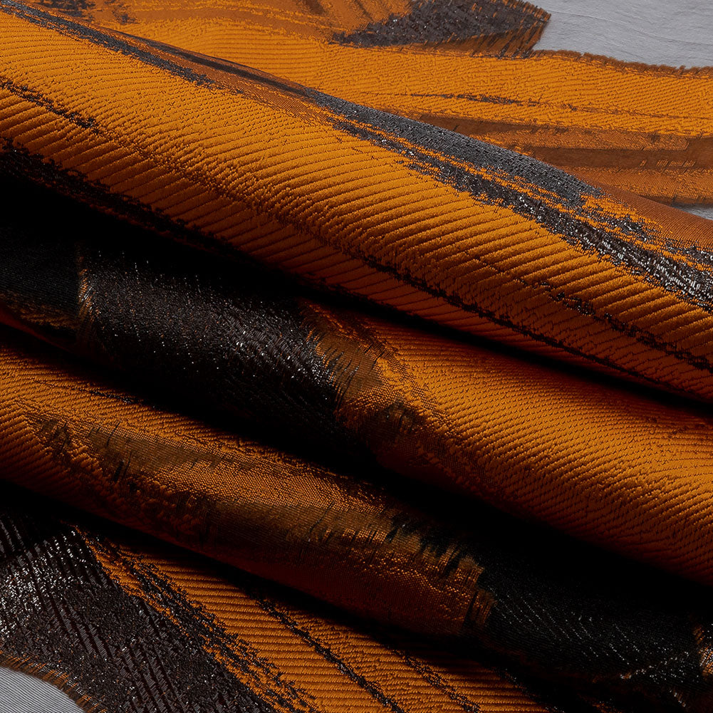 Metallic Black and Orange Painterly Geometrics Luxury Burnout Brocade - Folded