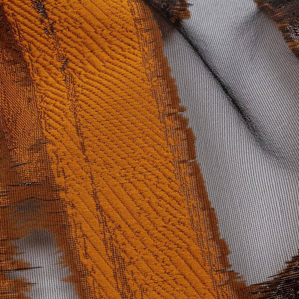 Metallic Black and Orange Painterly Geometrics Luxury Burnout Brocade - Detail