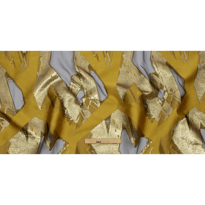 Metallic Gold and Yellow Ochre Painterly Geometrics Luxury Burnout Brocade