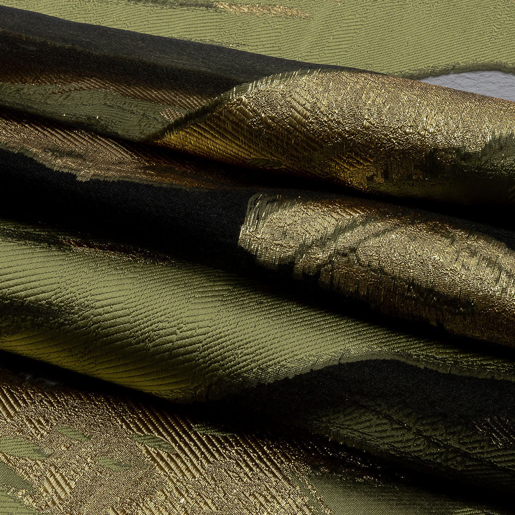 Metallic Gold and Olive Painterly Geometrics Luxury Burnout Brocade - Folded