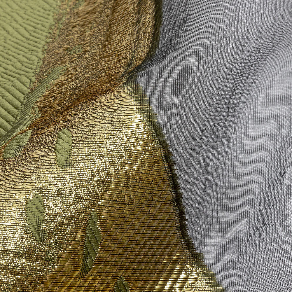 Metallic Gold and Olive Painterly Geometrics Luxury Burnout Brocade - Detail
