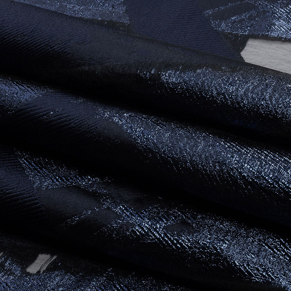 Metallic Navy Painterly Geometrics Luxury Burnout Brocade - Folded