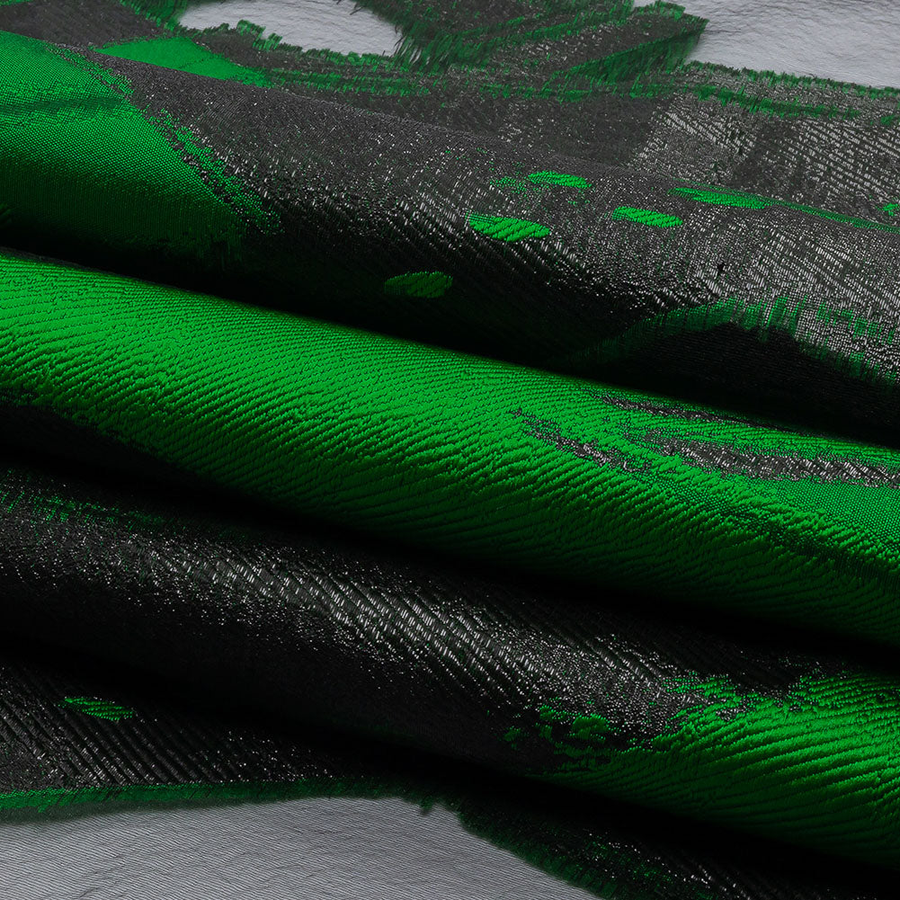 Metallic Black and Green Painterly Geometrics Luxury Burnout Brocade - Folded