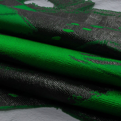 Metallic Black and Green Painterly Geometrics Luxury Burnout Brocade