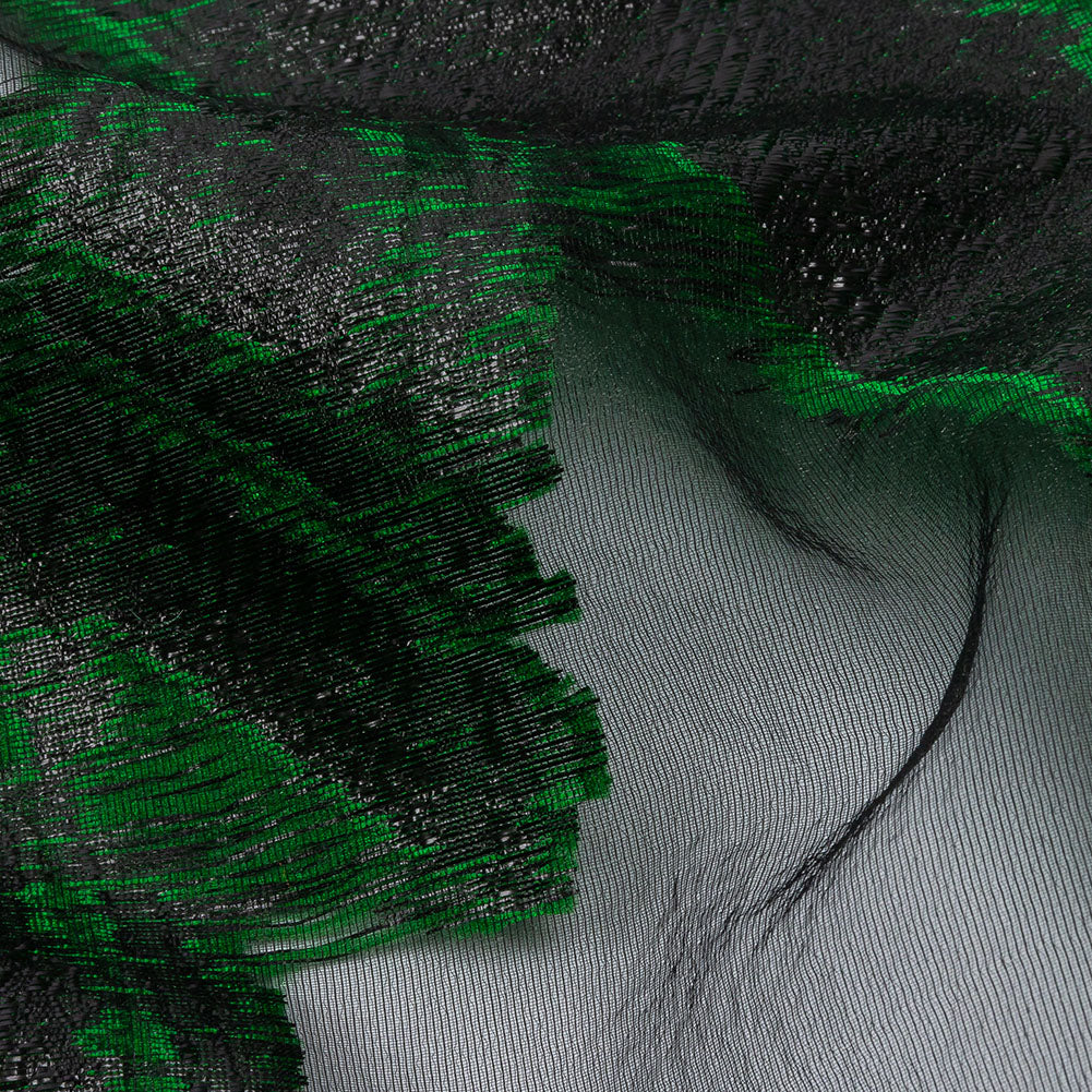 Metallic Black and Green Painterly Geometrics Luxury Burnout Brocade - Detail