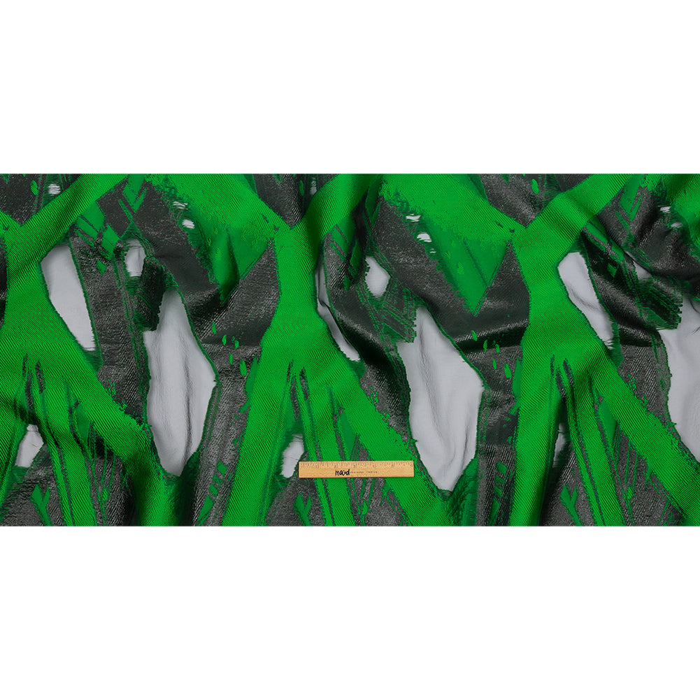 Metallic Black and Green Painterly Geometrics Luxury Burnout Brocade - Full