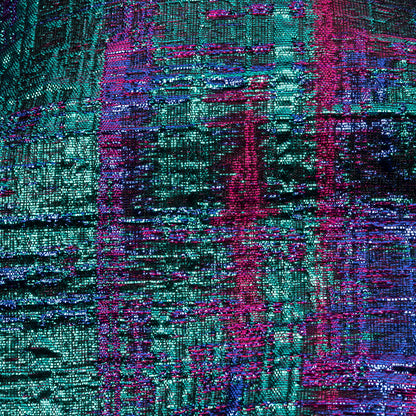 Metallic Teal, Royal and Magenta Distressed Plaid Luxury Brocade