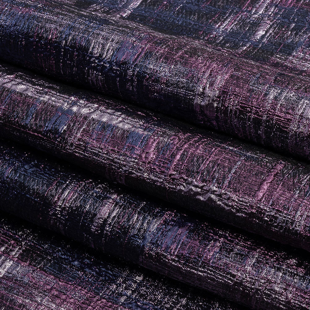 Metallic Orchid, Plum and Navy Distressed Plaid Luxury Brocade