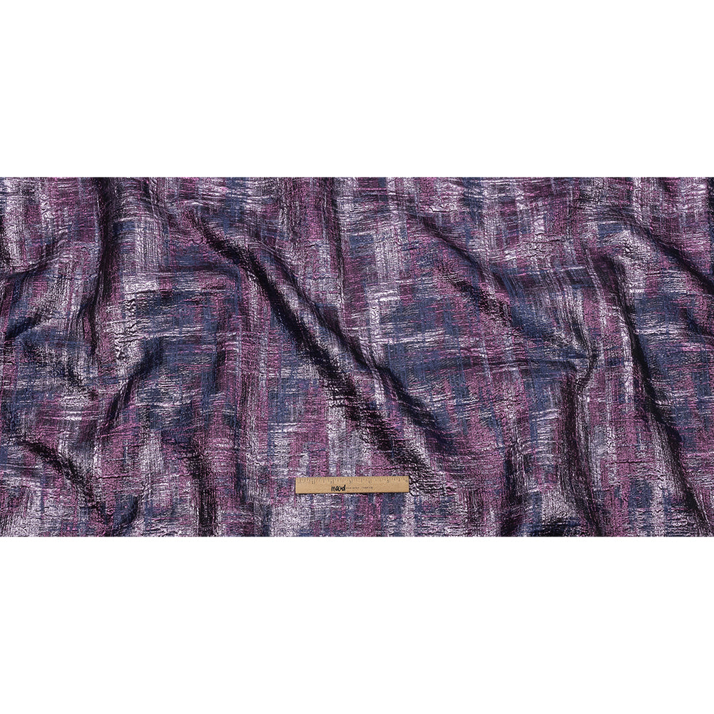 Metallic Orchid, Plum and Navy Distressed Plaid Luxury Brocade