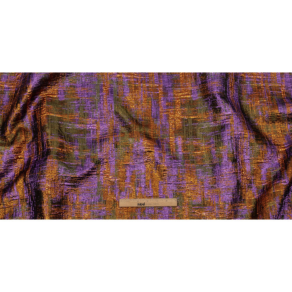 Metallic Olive, Purple and Pumpkin Distressed Plaid Luxury Brocade - Full