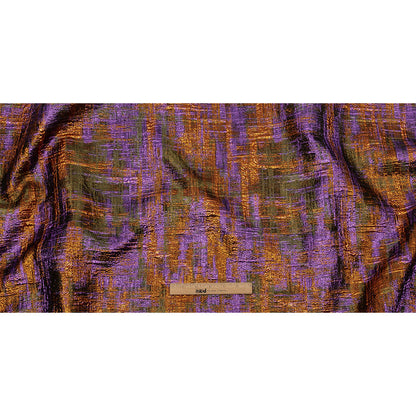 Metallic Olive, Purple and Pumpkin Distressed Plaid Luxury Brocade