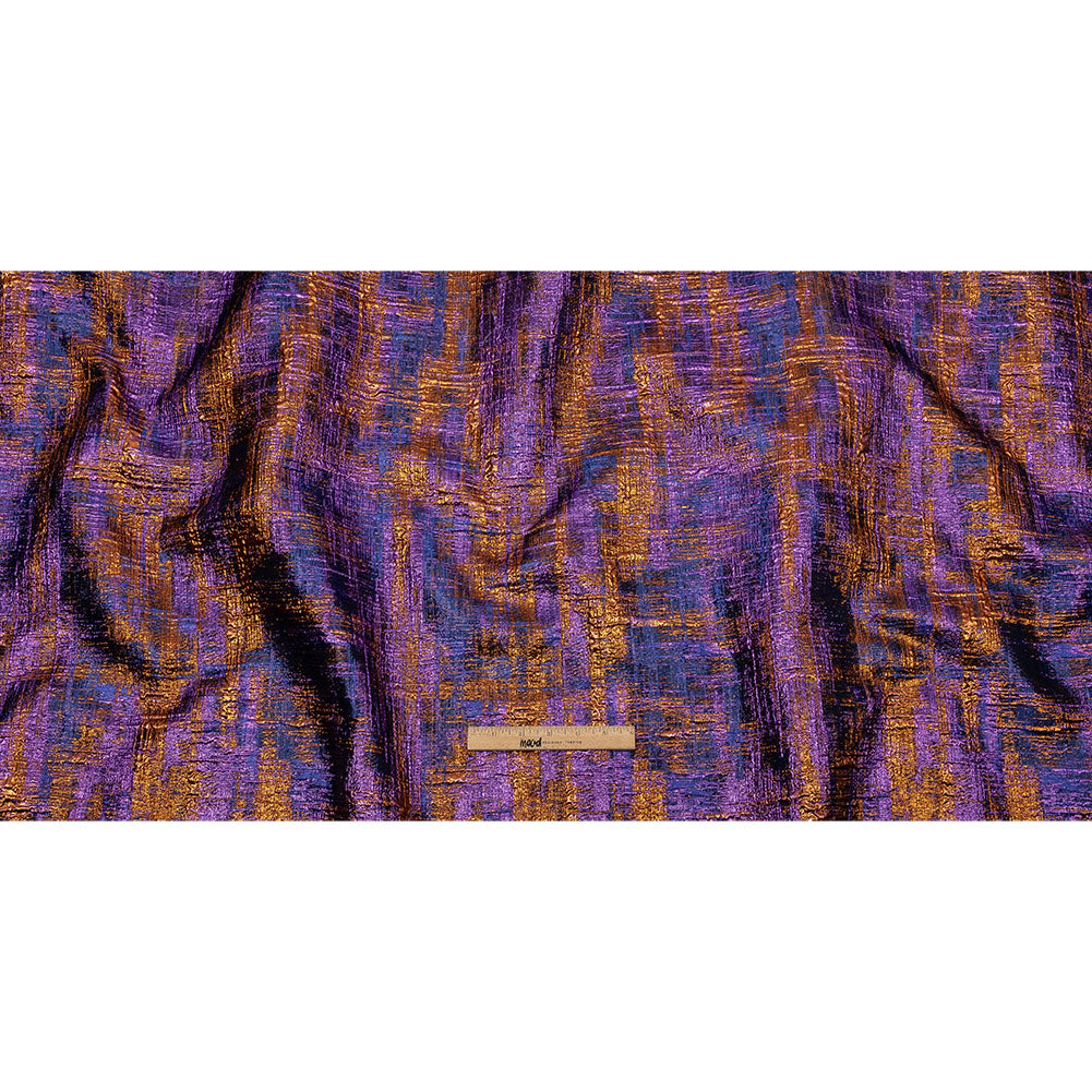 Metallic Blue, Purple and Orange Distressed Plaid Luxury Brocade