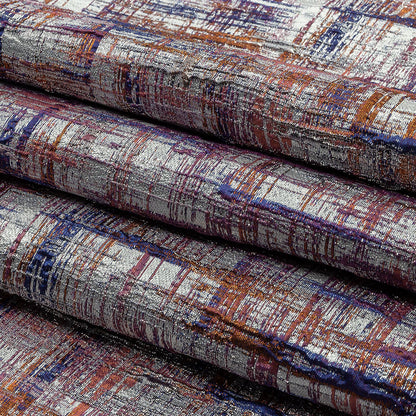 Metallic Silver, Orange and Navy Crosshatching Luxury Brocade