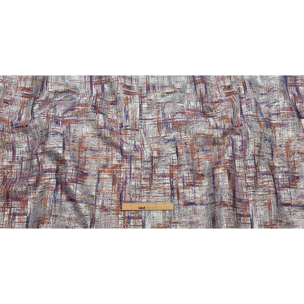 Metallic Silver, Orange and Navy Crosshatching Luxury Brocade - Full