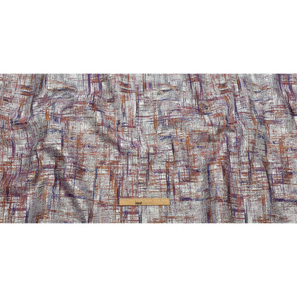 Metallic Silver, Orange and Navy Crosshatching Luxury Brocade