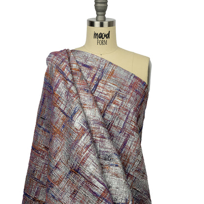 Metallic Silver, Orange and Navy Crosshatching Luxury Brocade