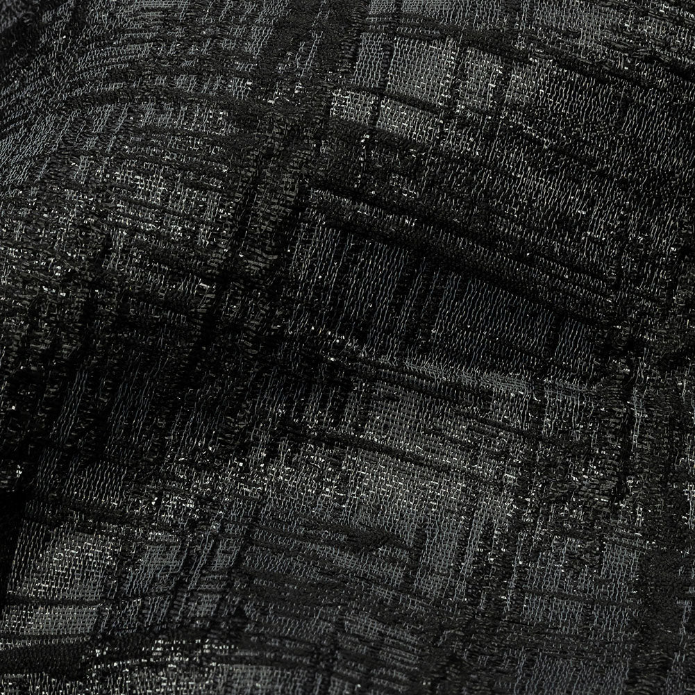 Metallic Black and Charcoal Crosshatching Luxury Brocade - Detail