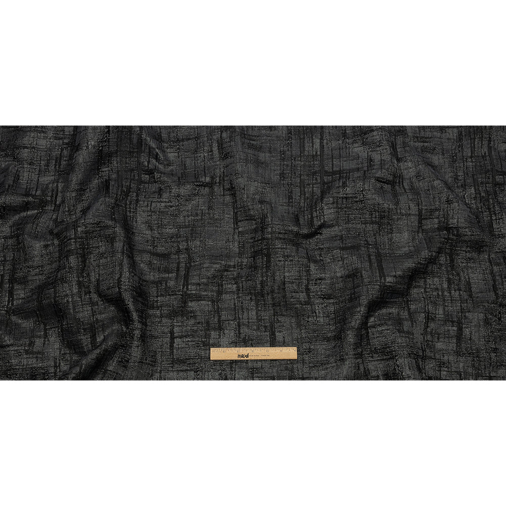 Metallic Black and Charcoal Crosshatching Luxury Brocade - Full