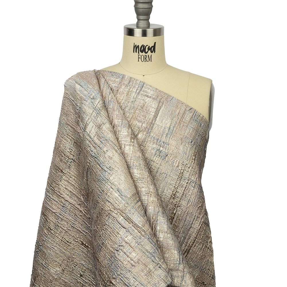 Metallic Champagne, Lilac and Periwinkle Crosshatching Luxury Brocade - Drape