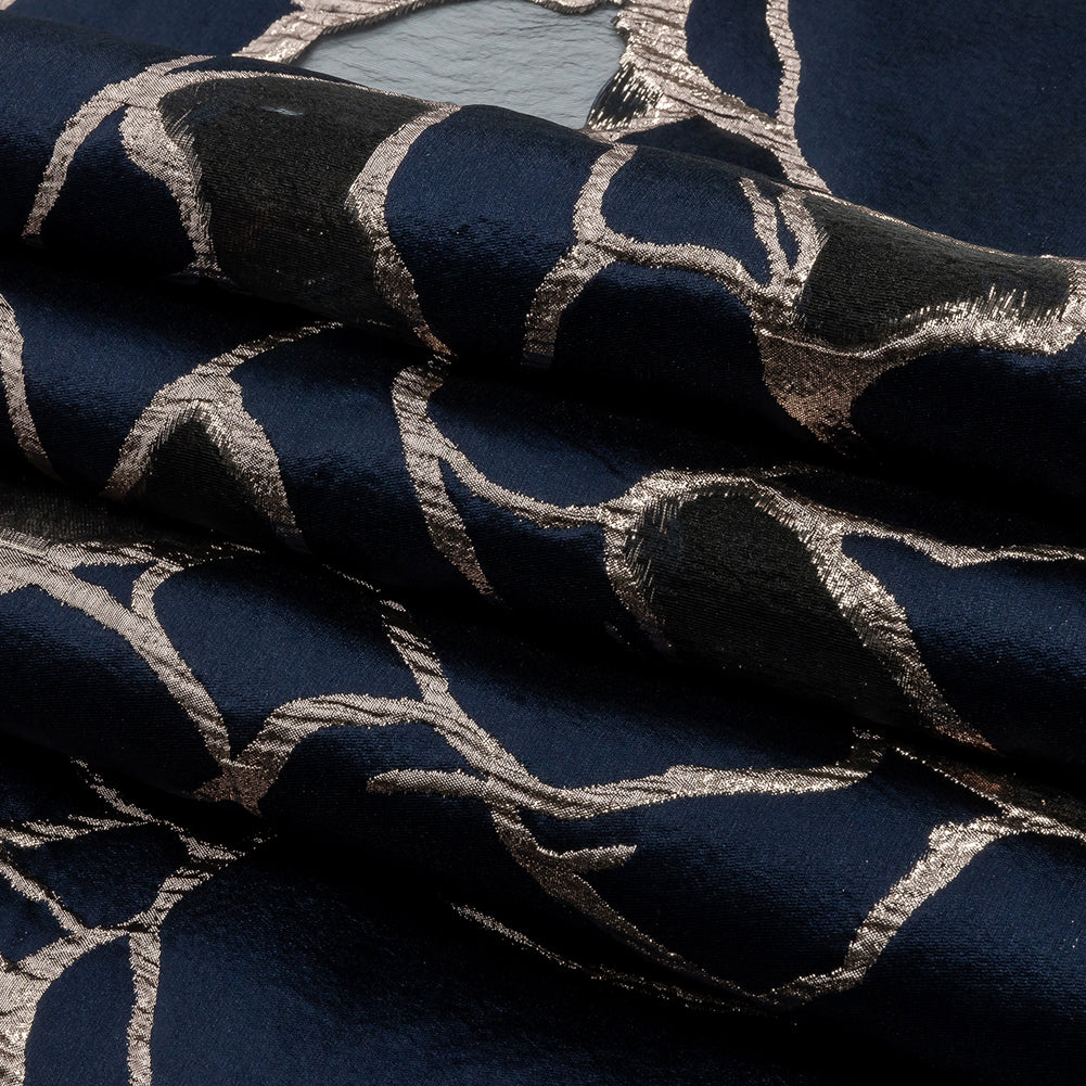 Metallic Rose Gold and Navy Abstract Luxury Burnout Brocade