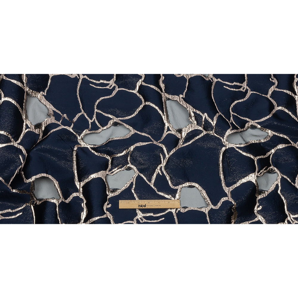 Metallic Rose Gold and Navy Abstract Luxury Burnout Brocade