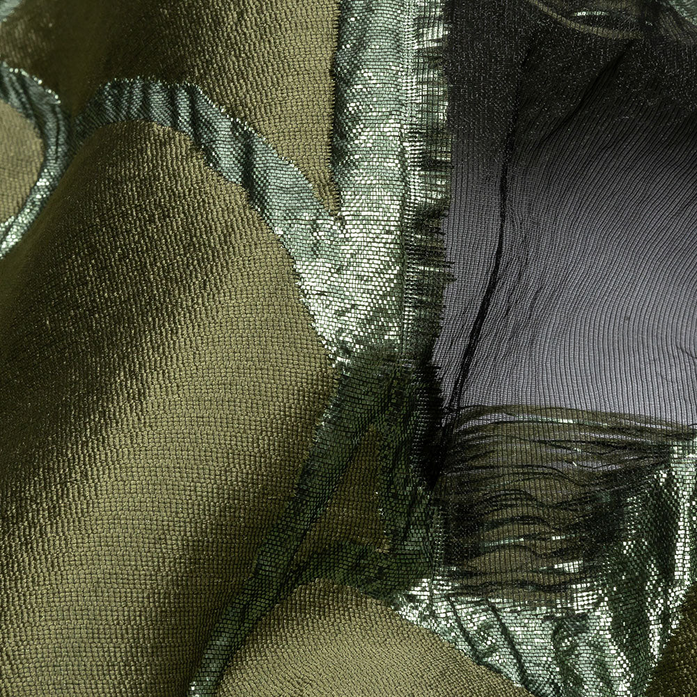 Metallic Olive Green Abstract Luxury Burnout Brocade - Detail