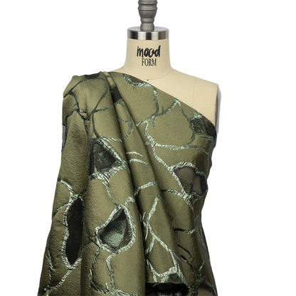 Metallic Olive Green Abstract Luxury Burnout Brocade