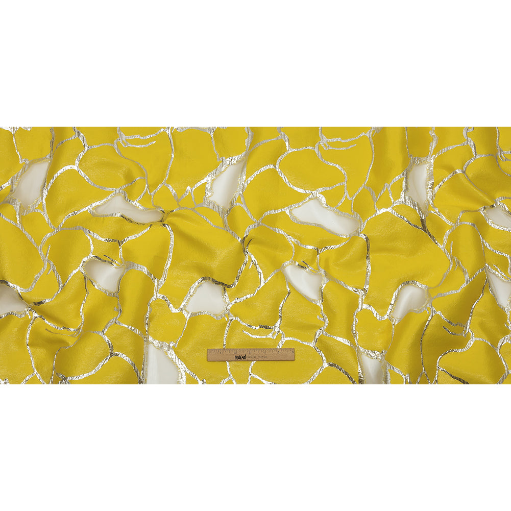 Metallic Silver and Lemon Abstract Luxury Burnout Brocade