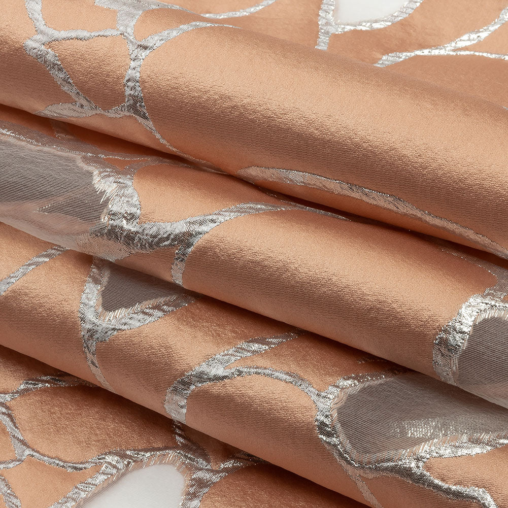 Metallic Silver and Creamsicle Abstract Luxury Burnout Brocade - Folded