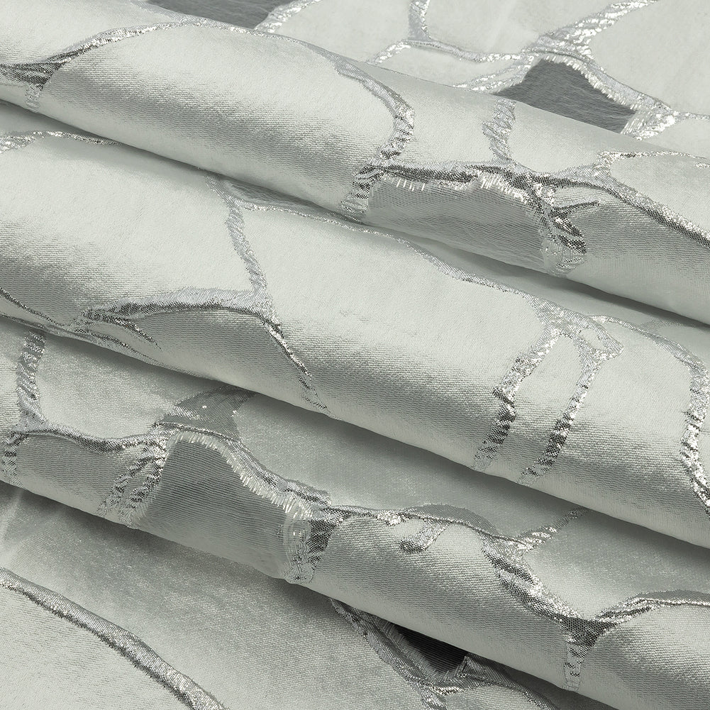 Metallic Silver and White Abstract Luxury Burnout Brocade - Folded