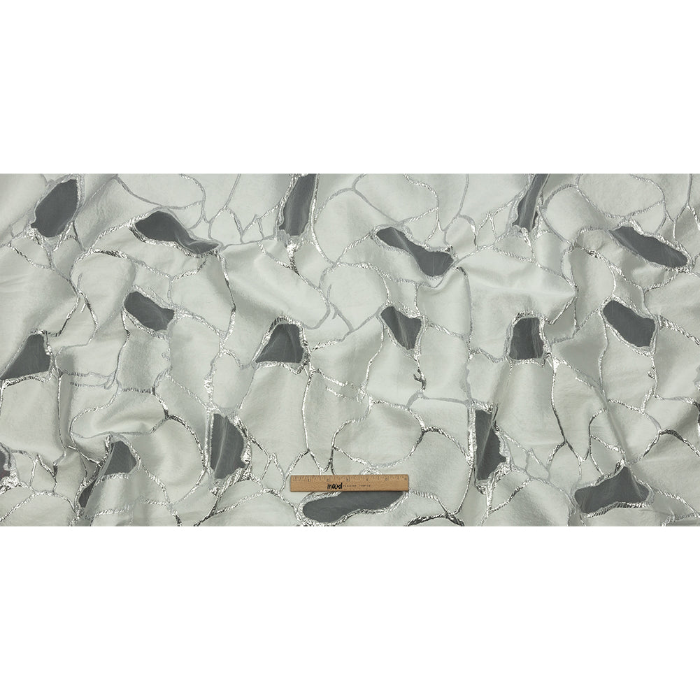 Metallic Silver and White Abstract Luxury Burnout Brocade - Full