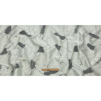 Metallic Silver and White Abstract Luxury Burnout Brocade