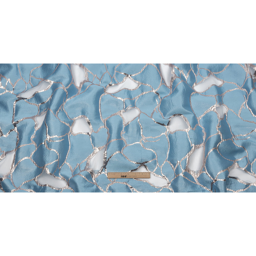 Metallic Silver and Sky Abstract Luxury Burnout Brocade - Full
