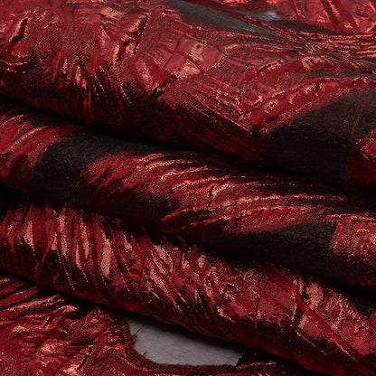 Metallic Red Firework Flowers Luxury Burnout Brocade