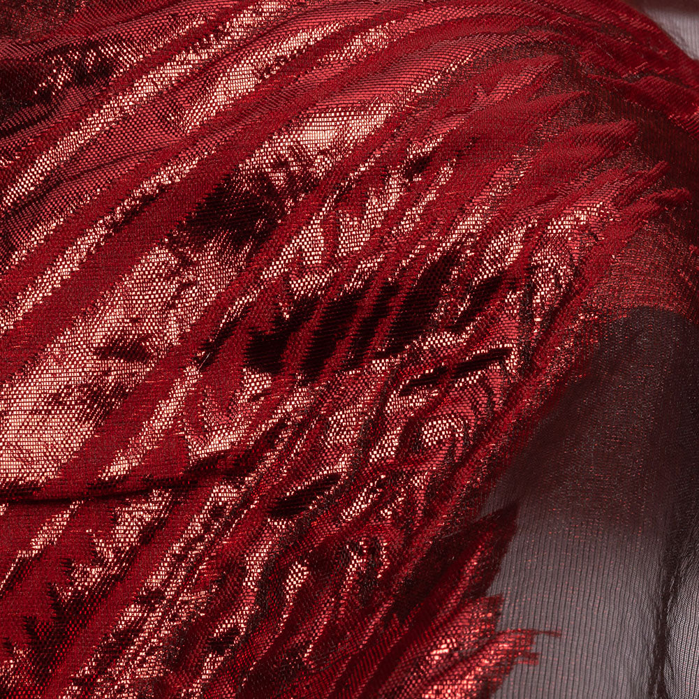 Metallic Red Firework Flowers Luxury Burnout Brocade