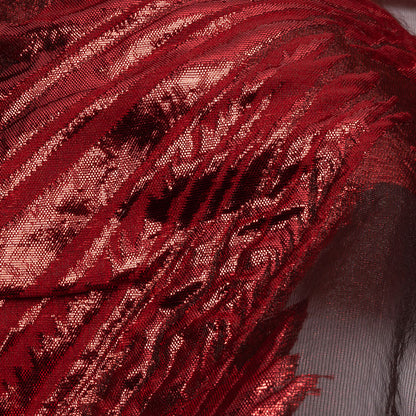 Metallic Red Firework Flowers Luxury Burnout Brocade