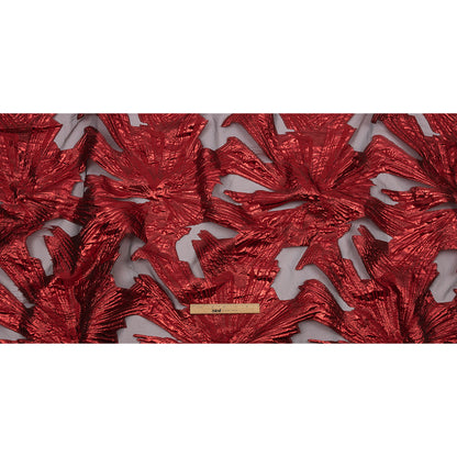Metallic Red Firework Flowers Luxury Burnout Brocade