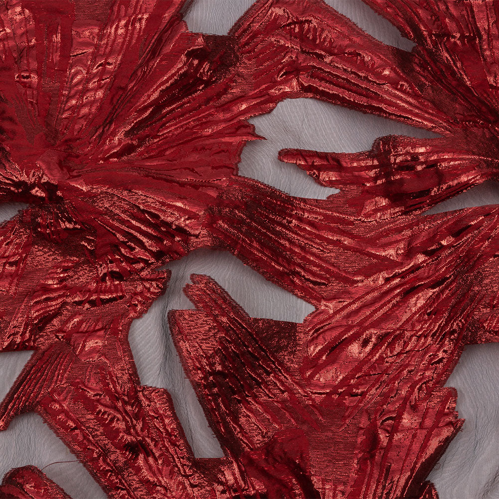 Metallic Red Firework Flowers Luxury Burnout Brocade