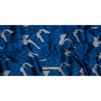 Metallic Blue Firework Flowers Luxury Burnout Brocade