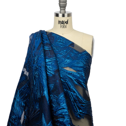 Metallic Blue Firework Flowers Luxury Burnout Brocade