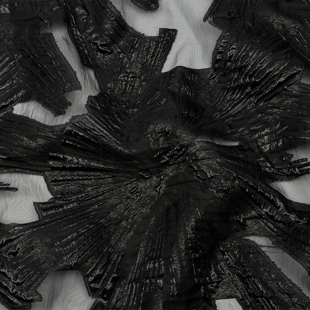 Metallic Black Firework Flowers Luxury Burnout Brocade