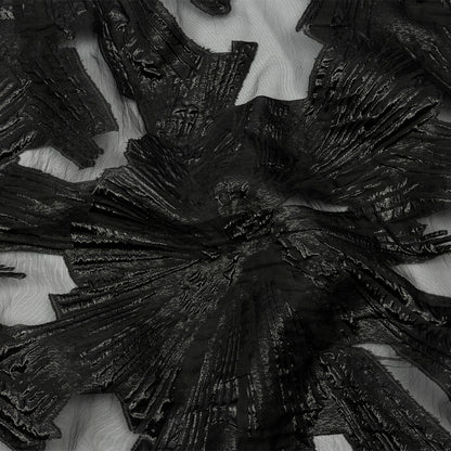 Metallic Black Firework Flowers Luxury Burnout Brocade