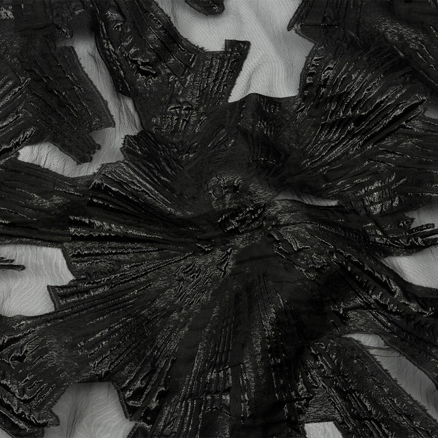 Metallic Black Firework Flowers Luxury Burnout Brocade