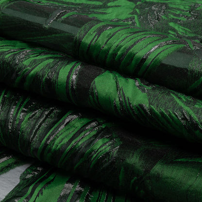 Metallic Black and Green Firework Flowers Luxury Burnout Brocade