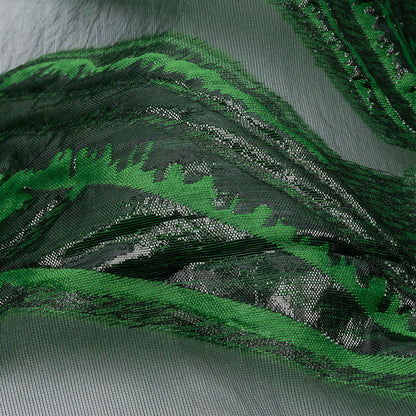 Metallic Black and Green Firework Flowers Luxury Burnout Brocade