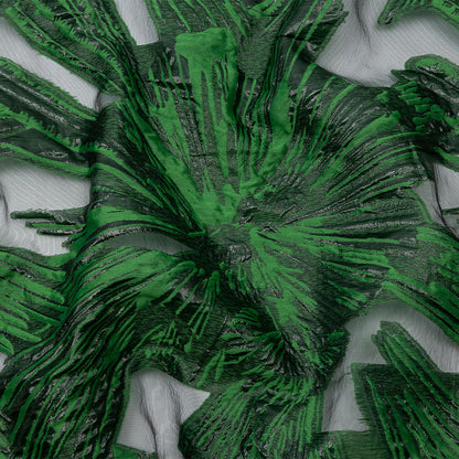 Metallic Black and Green Firework Flowers Luxury Burnout Brocade