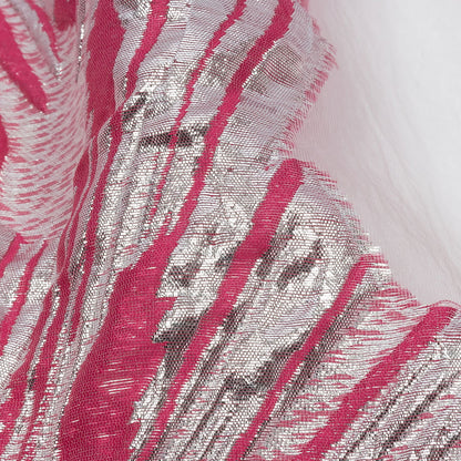 Metallic Silver and Hot Pink Firework Flowers Luxury Burnout Brocade