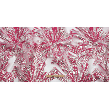 Metallic Silver and Hot Pink Firework Flowers Luxury Burnout Brocade