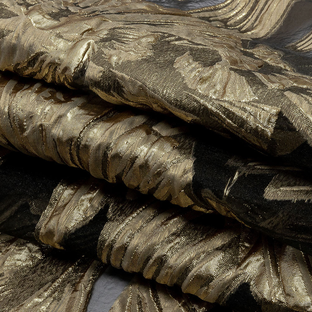 Metallic Burnout Brocade - Gold and Beige Firework Florals