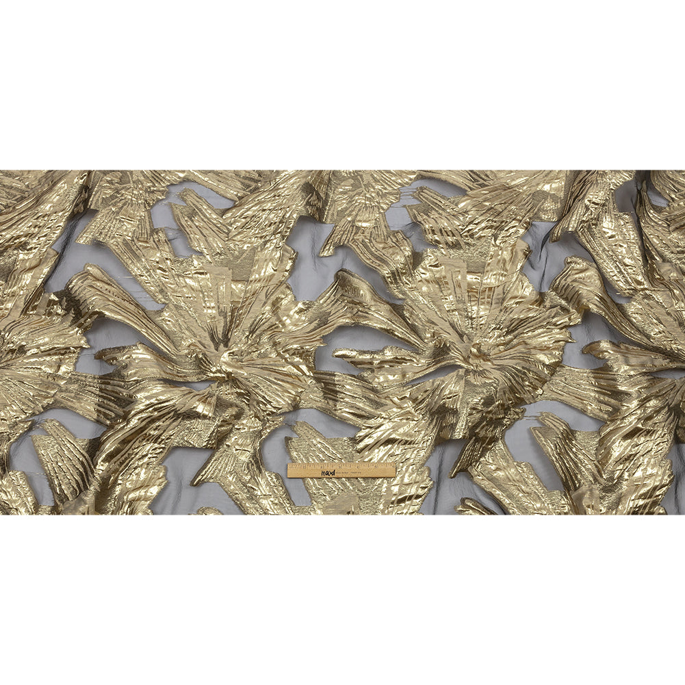 Metallic Burnout Brocade - Gold and Beige Firework Florals